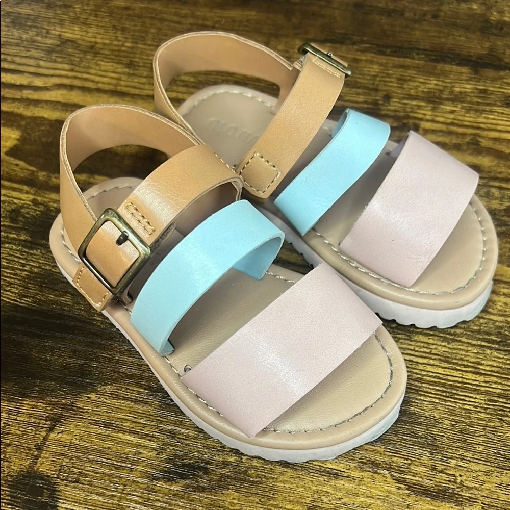 Kids Sandals with Adjustable Straps - Tan, Blue, and Pink